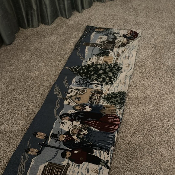 Vintage Tapestry Christmas Village Carolers 72" Table Runner EUC - Picture 4 of 5